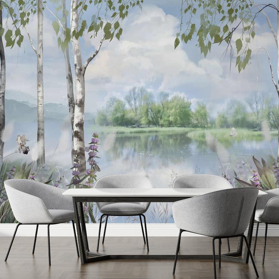 фотообои березовый лес у реки 13-1013