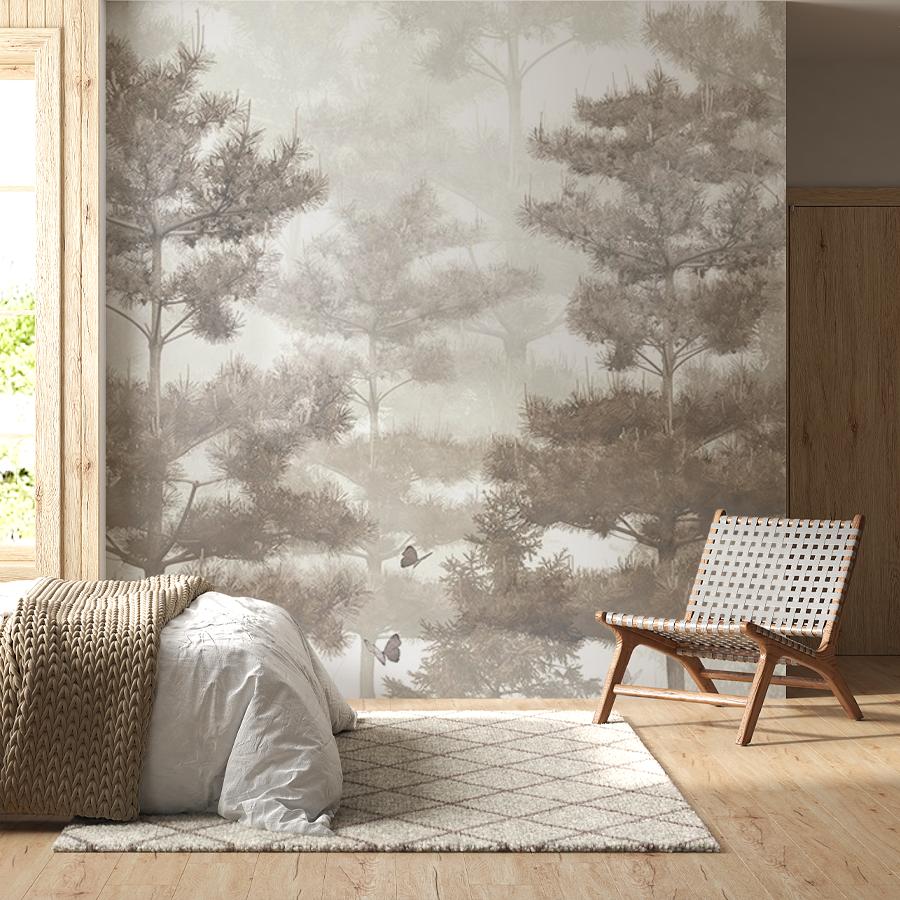 фотообои туманный лес с зайчиками 9-1845