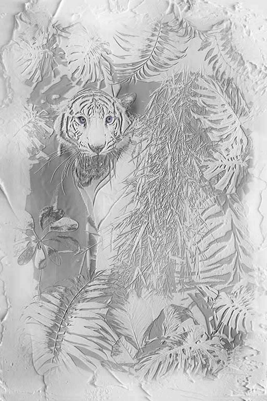 Фотообои 3д белый тигр монохром