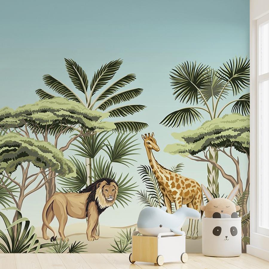 фотообои детские. лес тропический с животными 12-1608 фотообои детские. лес тропический с животными 12-1608