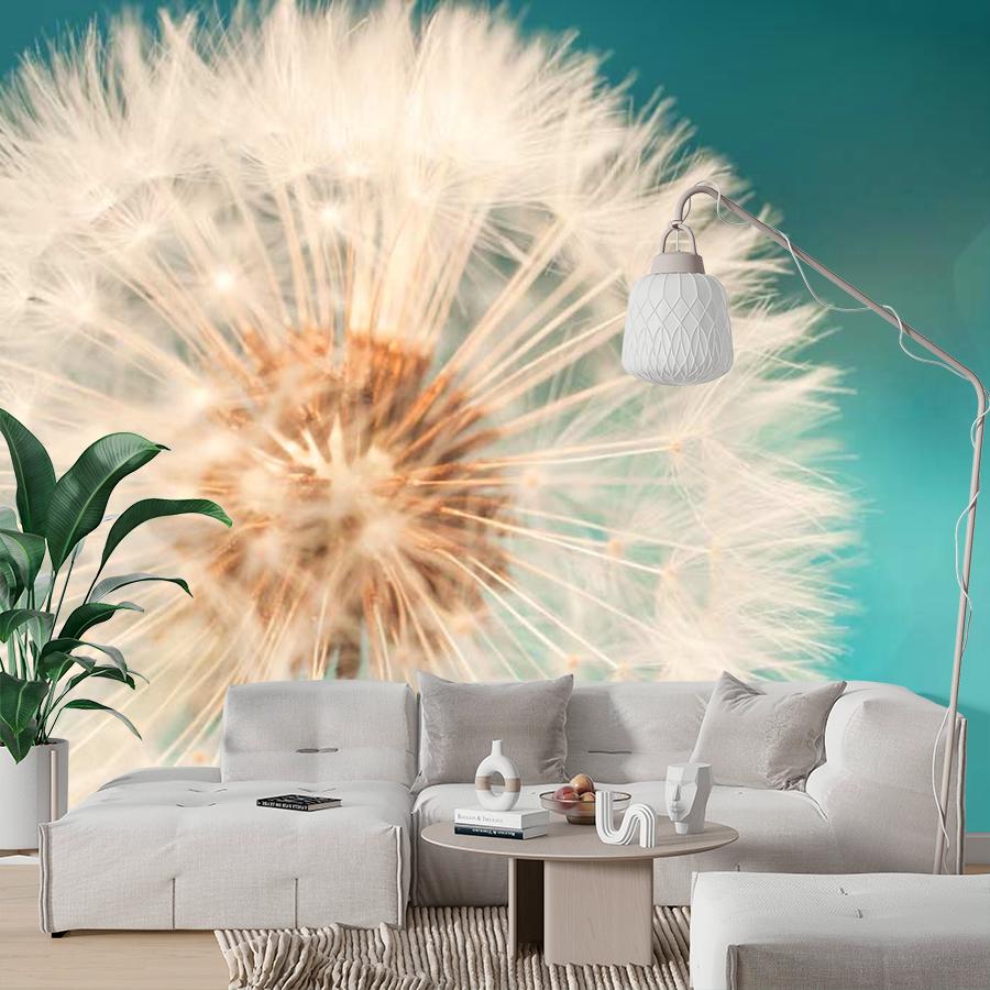 фотообои одуванчик на бирюзовом фоне 10-064