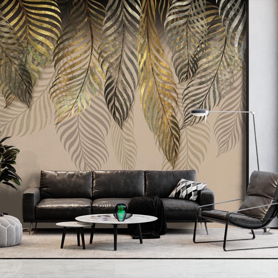 фотообои пальмовые листья золотые 14-740