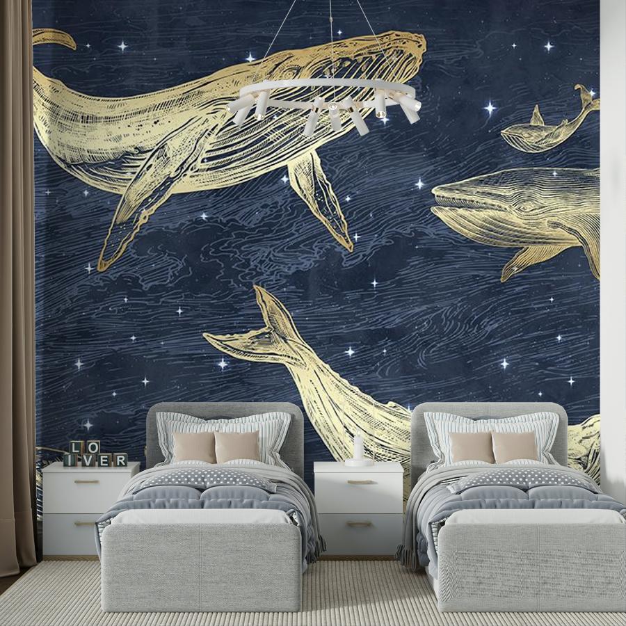 фотообои золотые киты на синем фоне 14-764 фотообои золотые киты на синем фоне 14-764