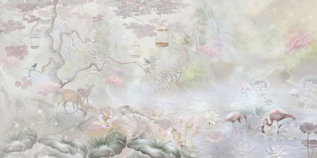Фотообои Фламинго в японском саду