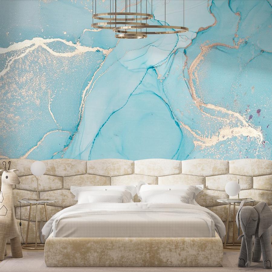 фотообои мрамор голубой с золотом 9-1783