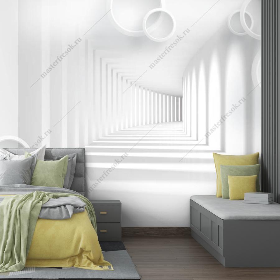 фотообои 3д белый тоннель с кругами 10-839 фотообои 3д белый тоннель с кругами 10-839