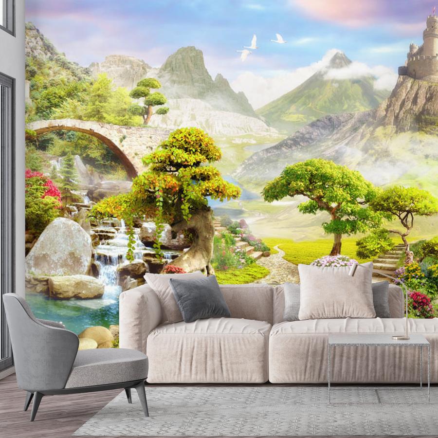 фотообои цветущий сад в горах 19-0193