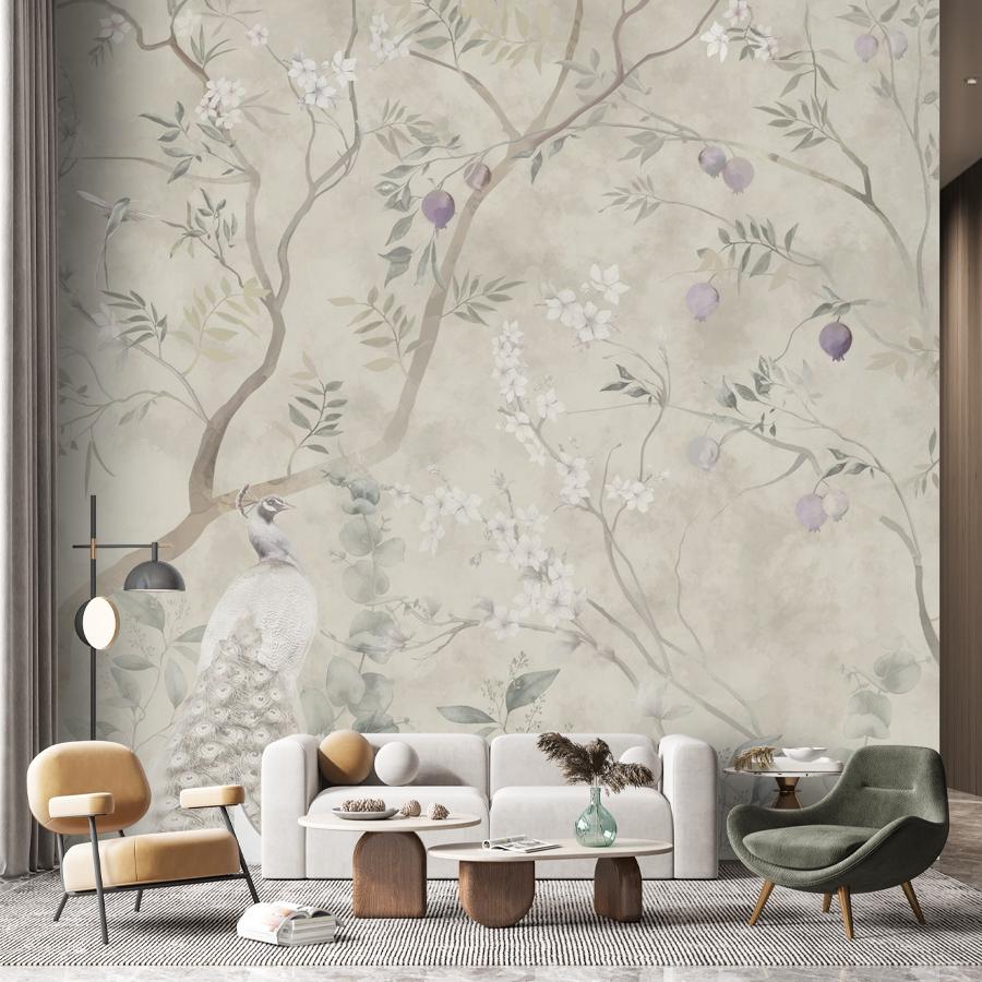 фотообои шинуазри пейзаж с павлином 13-1114