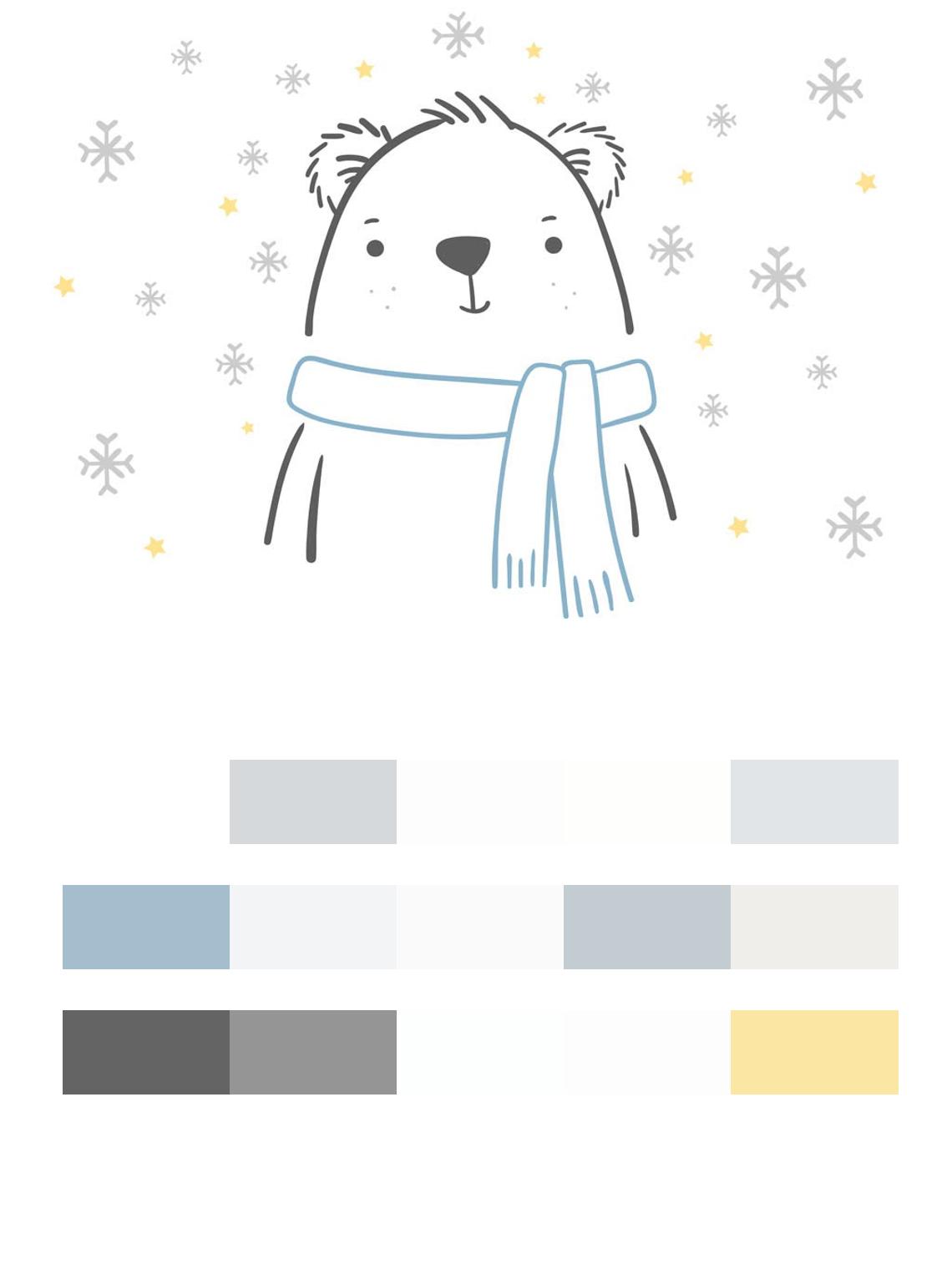 Мишка в снежинках цвета