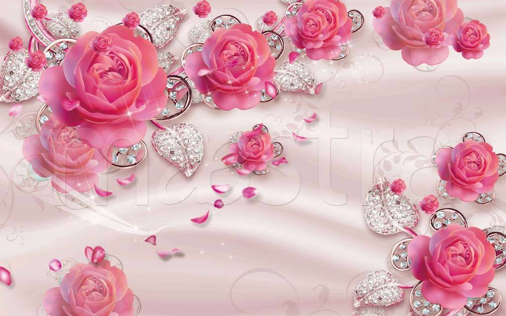 Фотообои 3д розовые розы на ткани
