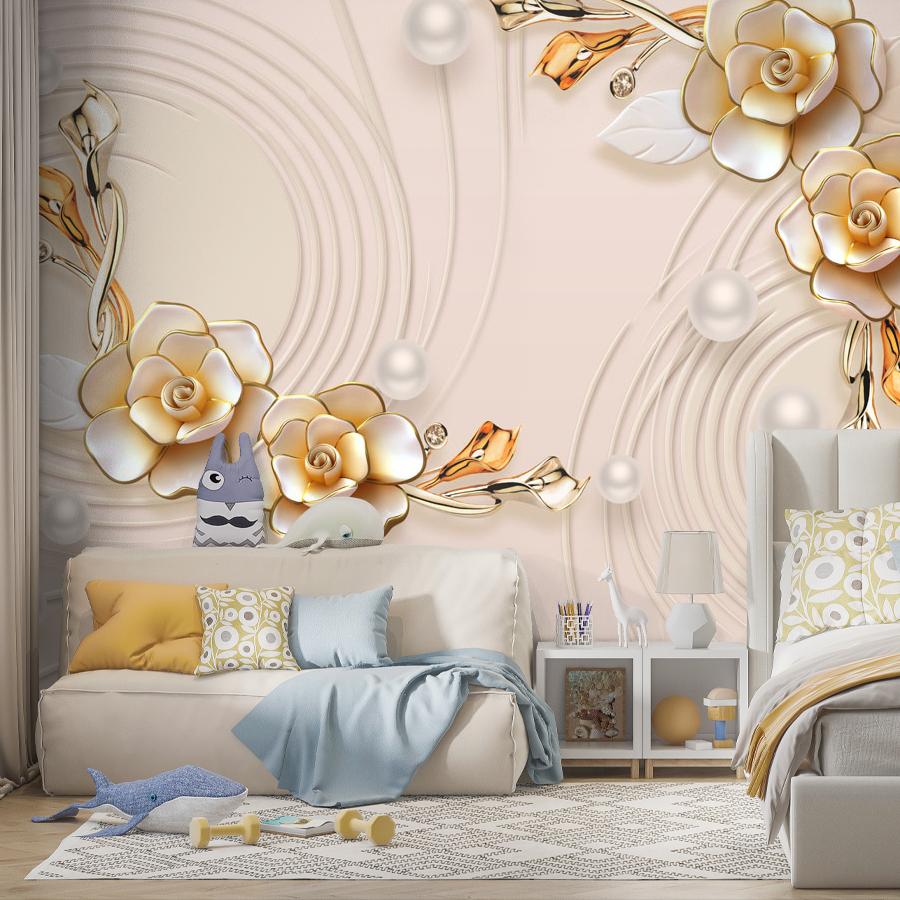 фотообои 3д золотые цветочки 10-658