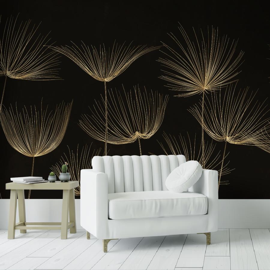 фотообои цветы золотые на черном 14-1286