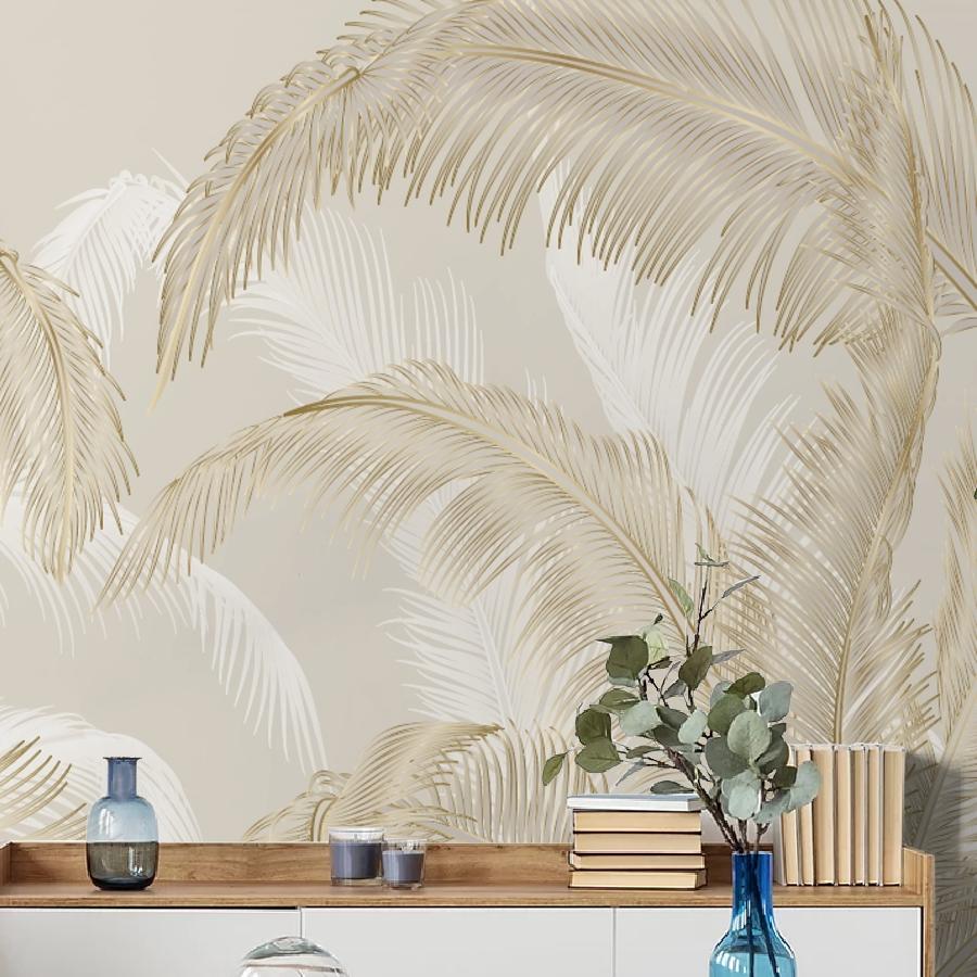 фотообои листья золотистые на бежевом 14-1215