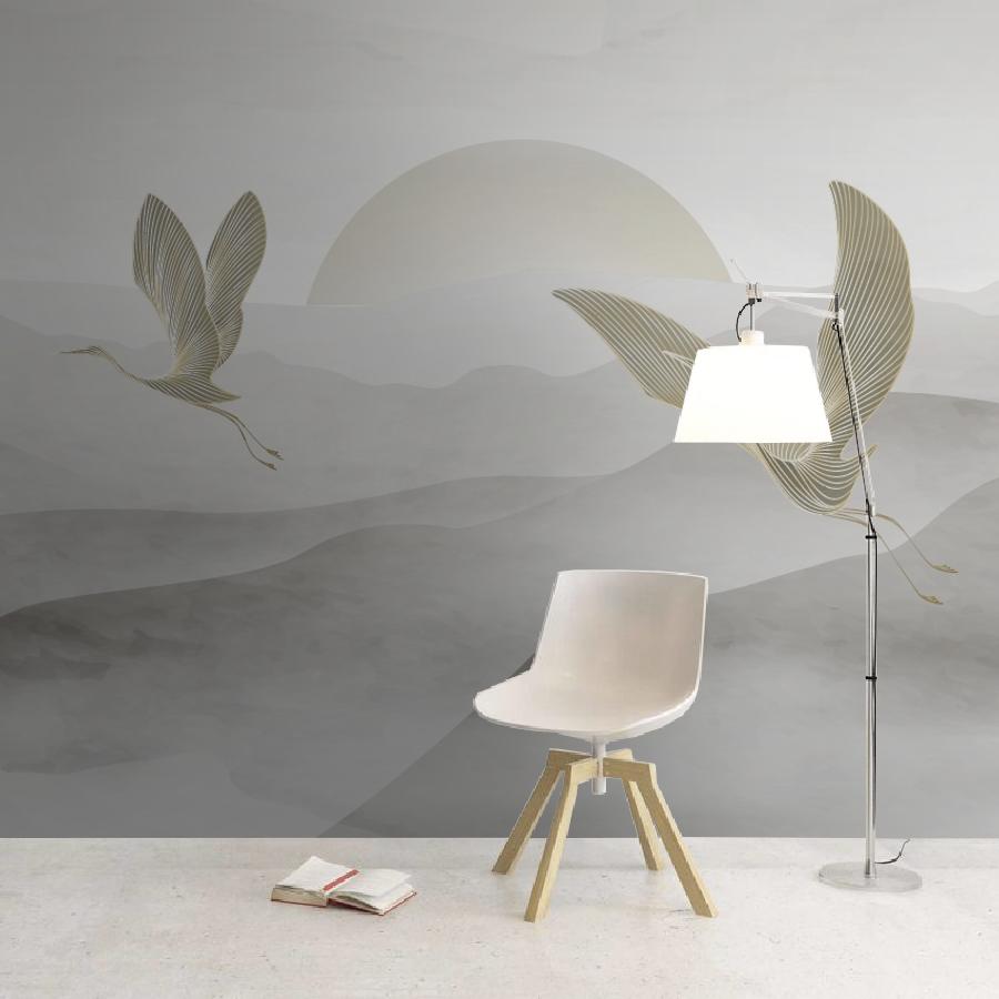 фотообои 3д горы и журавли 14-1260