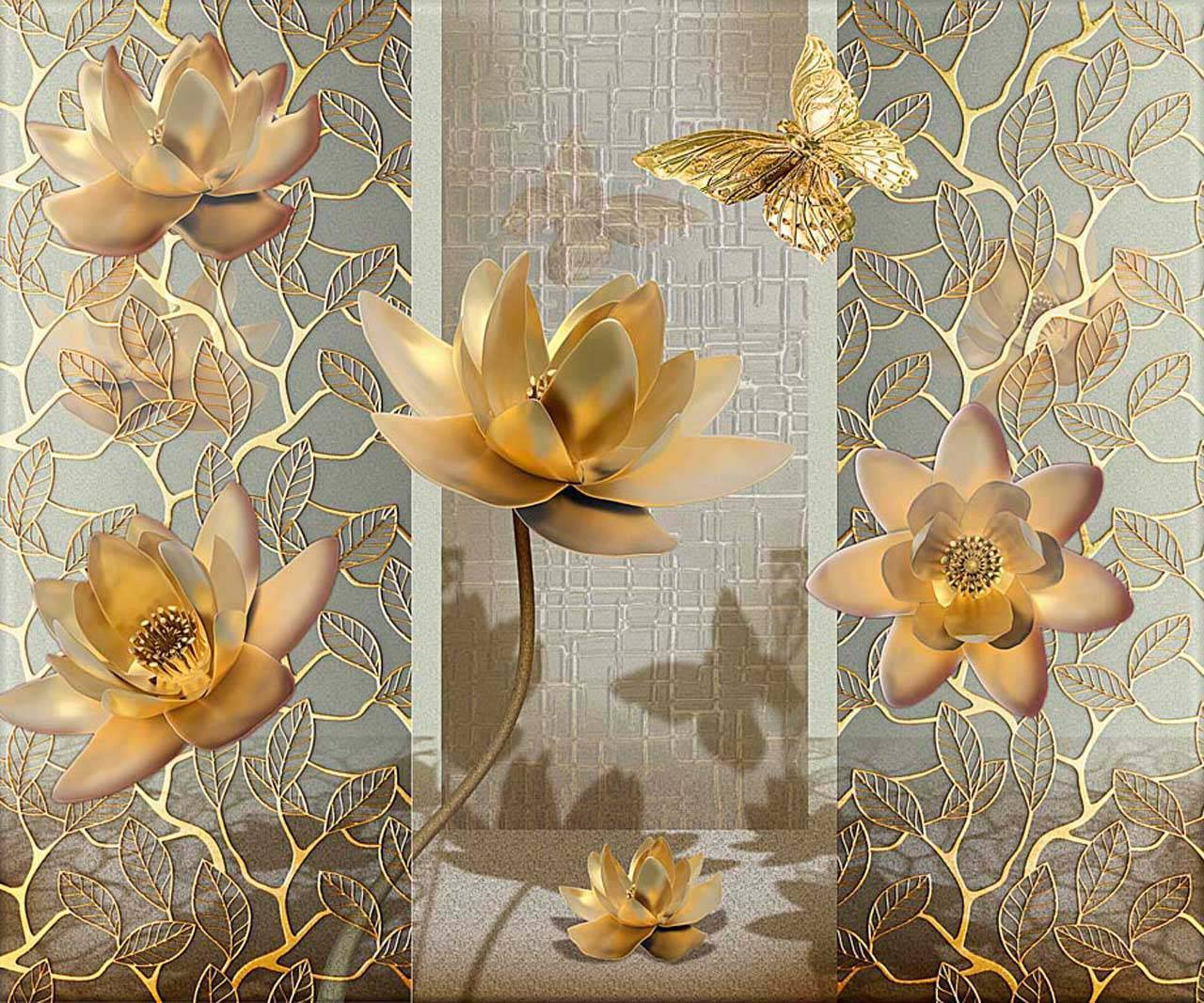 Фотообои Стереоскопические золотые лилии