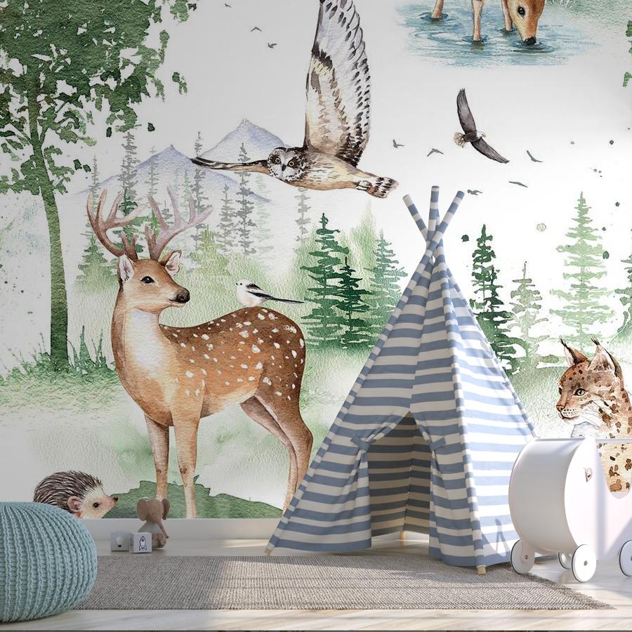 фотообои лесной фон с оленем 12-1495