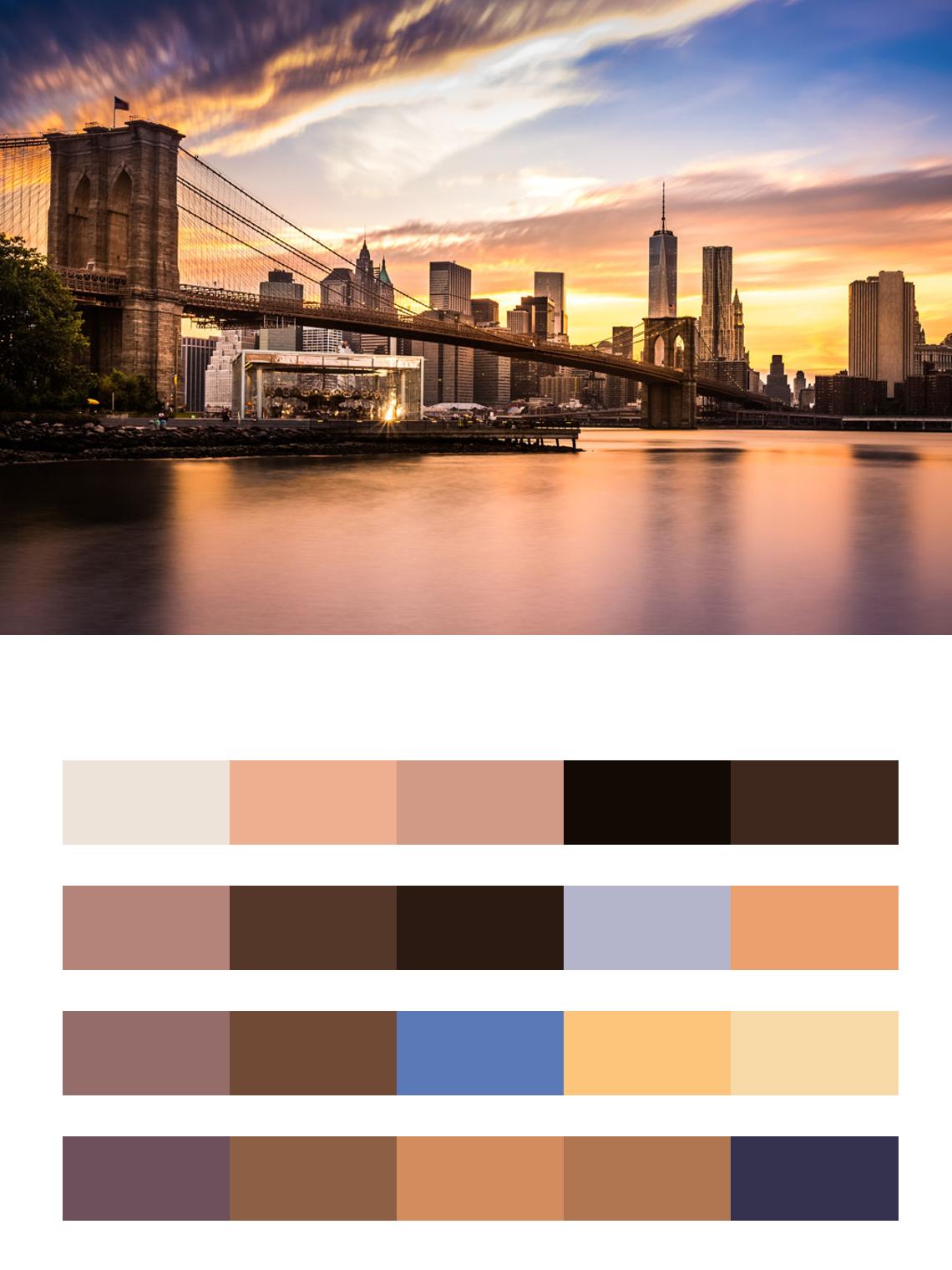 Живописное небо над Бруклинским мостом цвета