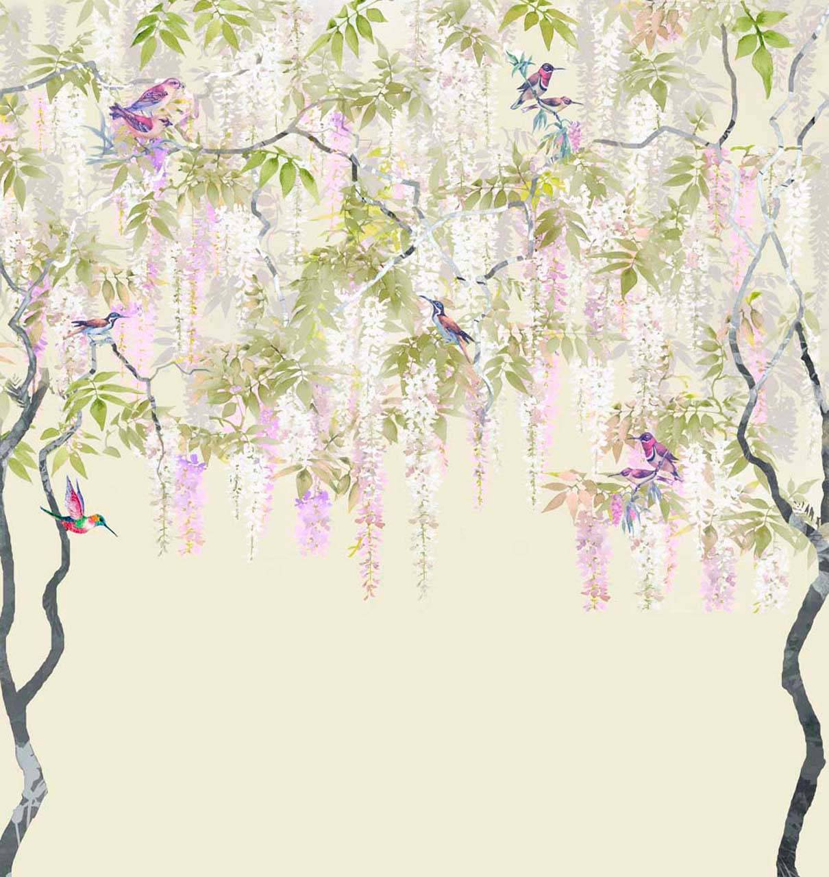 фотообои птицы в розовом лесу 7-372