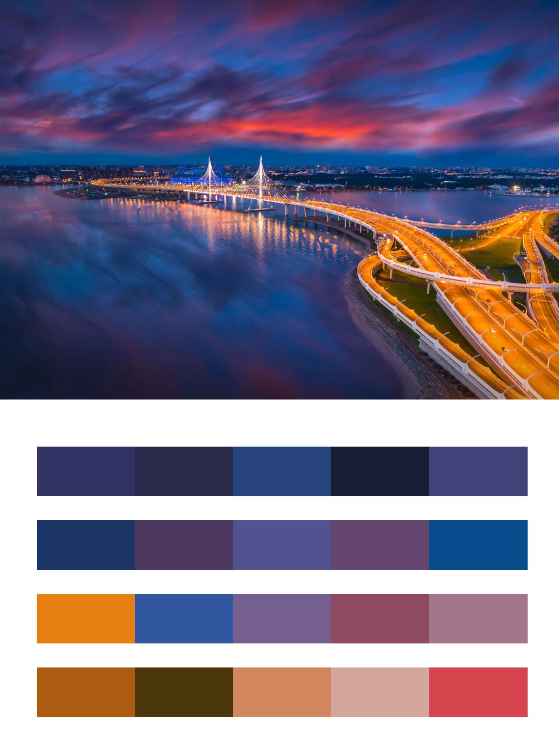 Ночные огни на мосту в Санкт Петербурге цвета