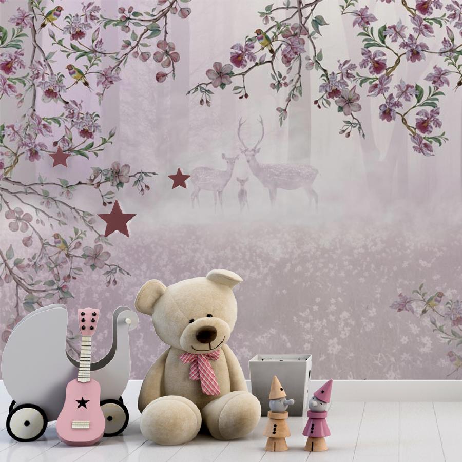 фотообои лес с цветущей сакурой 12-1465