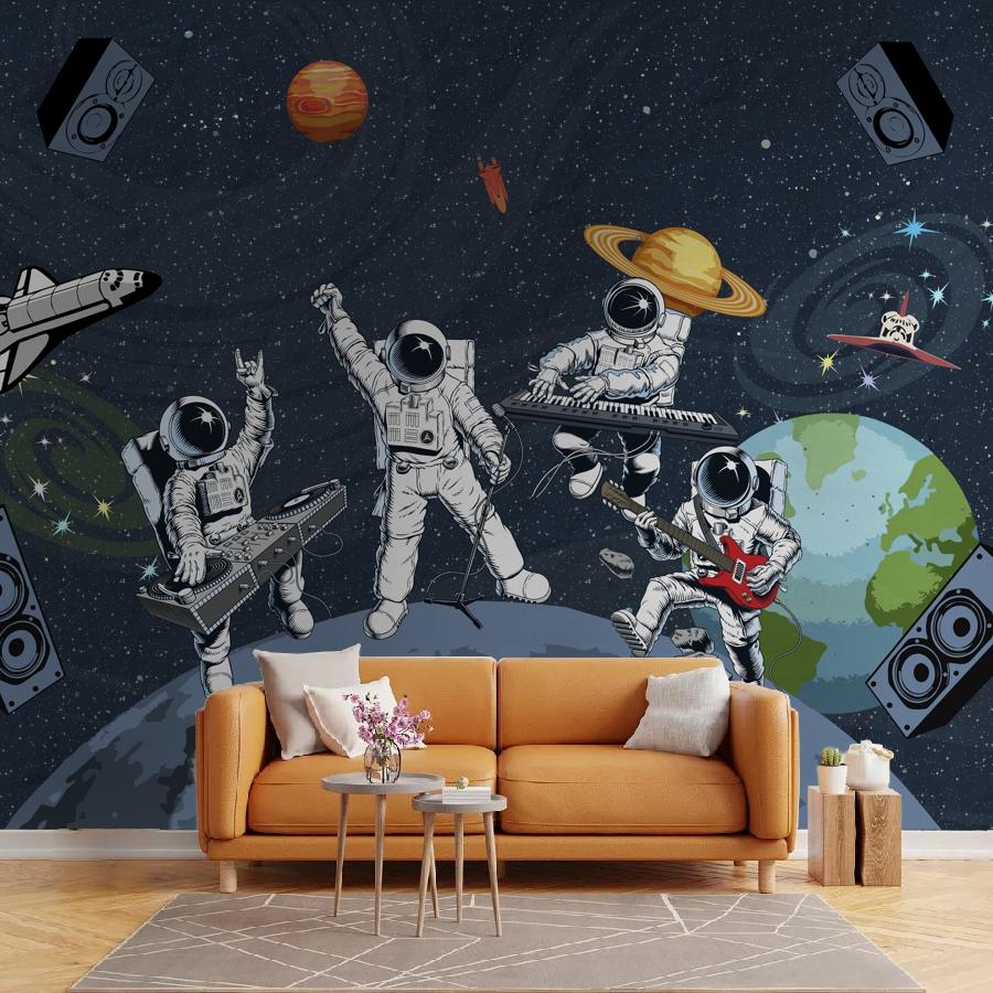фотообои в детскую: музыкальная группа в космосе. 14-735 фотообои в детскую: музыкальная группа в космосе. 14-735