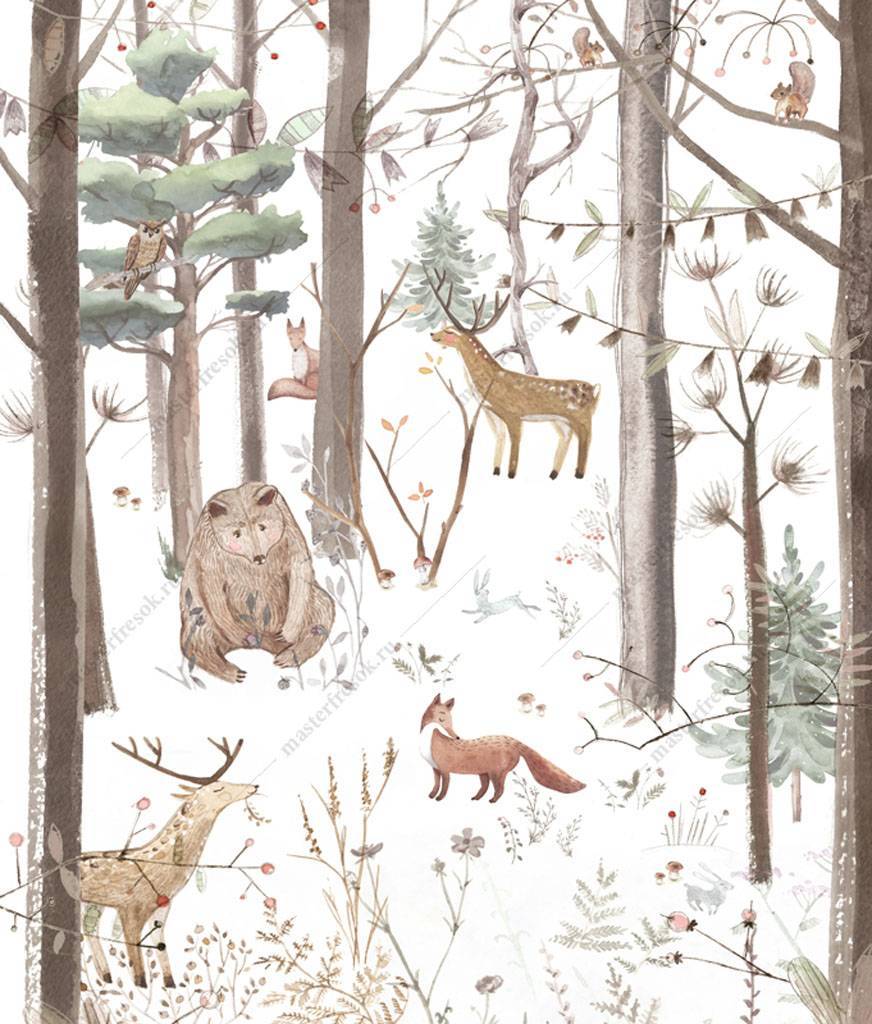 Фотообои Животные в зимнем лесу