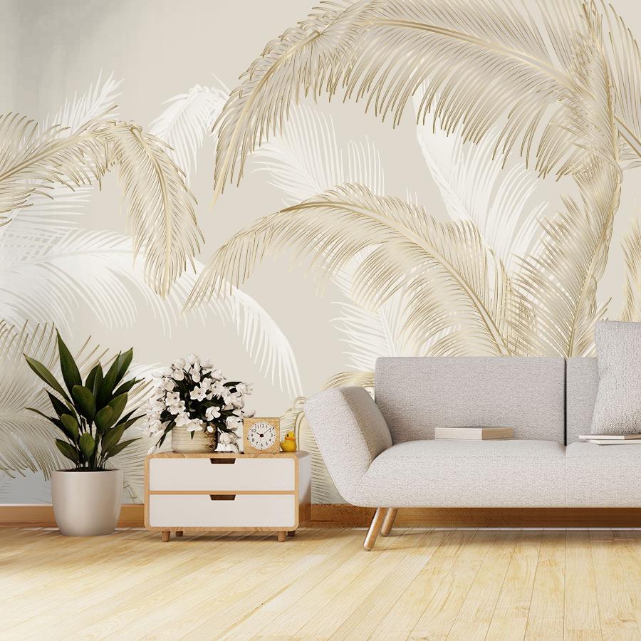 Фотообои Листья золотистые на бежевом 14-1215