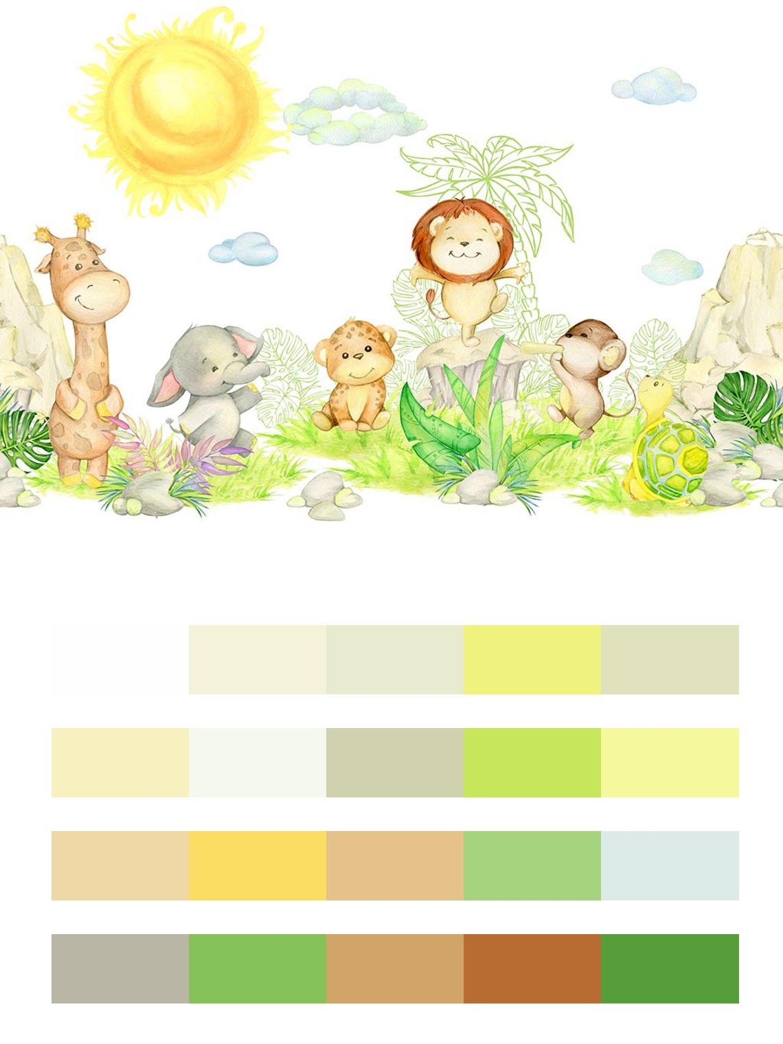 Животные на солнечной полянке цвета