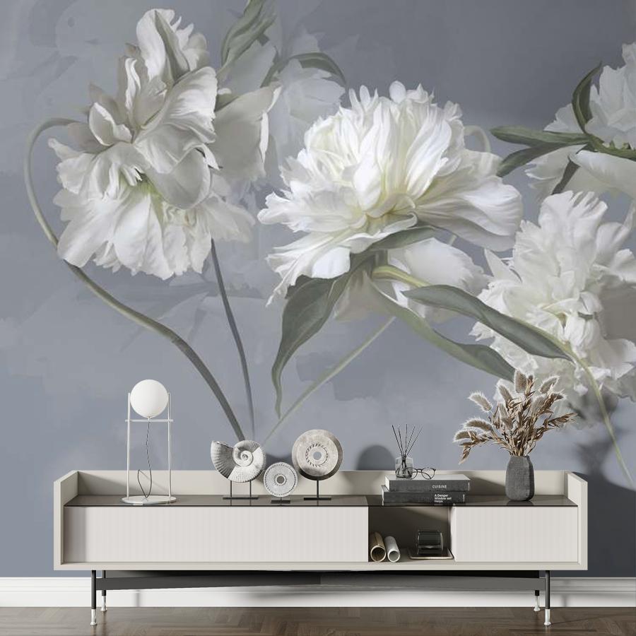 фотообои белые цветущие пионы 13-1006