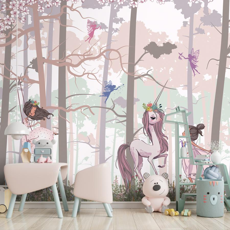 фотообои принцесса и единорог в лесу 14-313