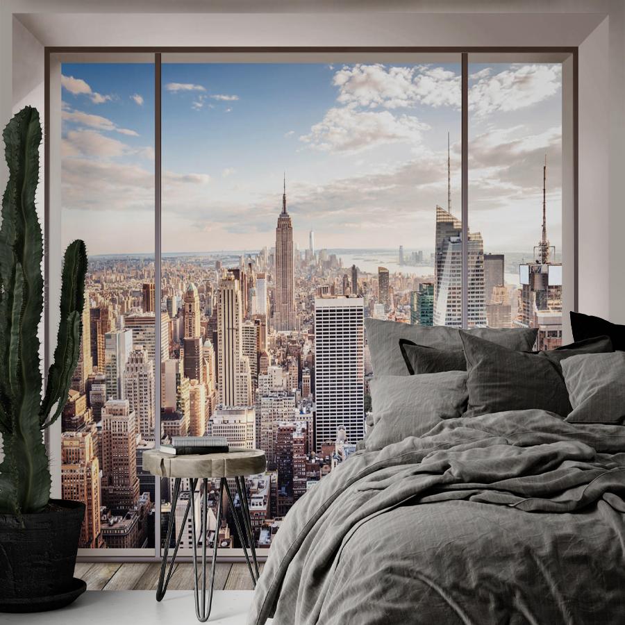 фотообои окно с видом на мегаполис 19-0067