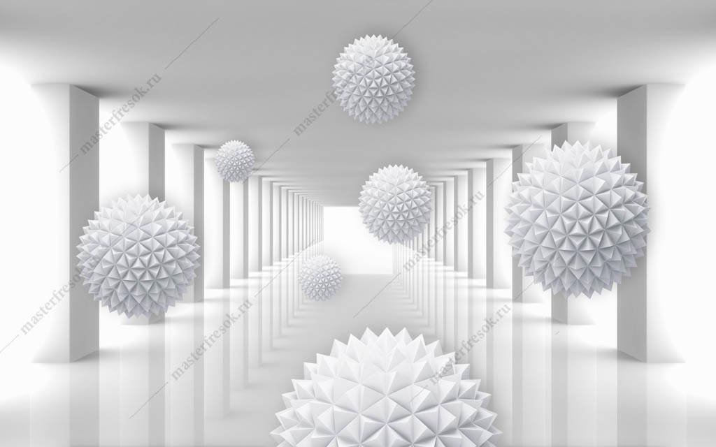 Фотообои 3д объемные шары в тоннеле