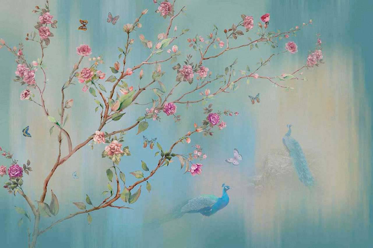 фотообои павлины и розовый куст 7-402