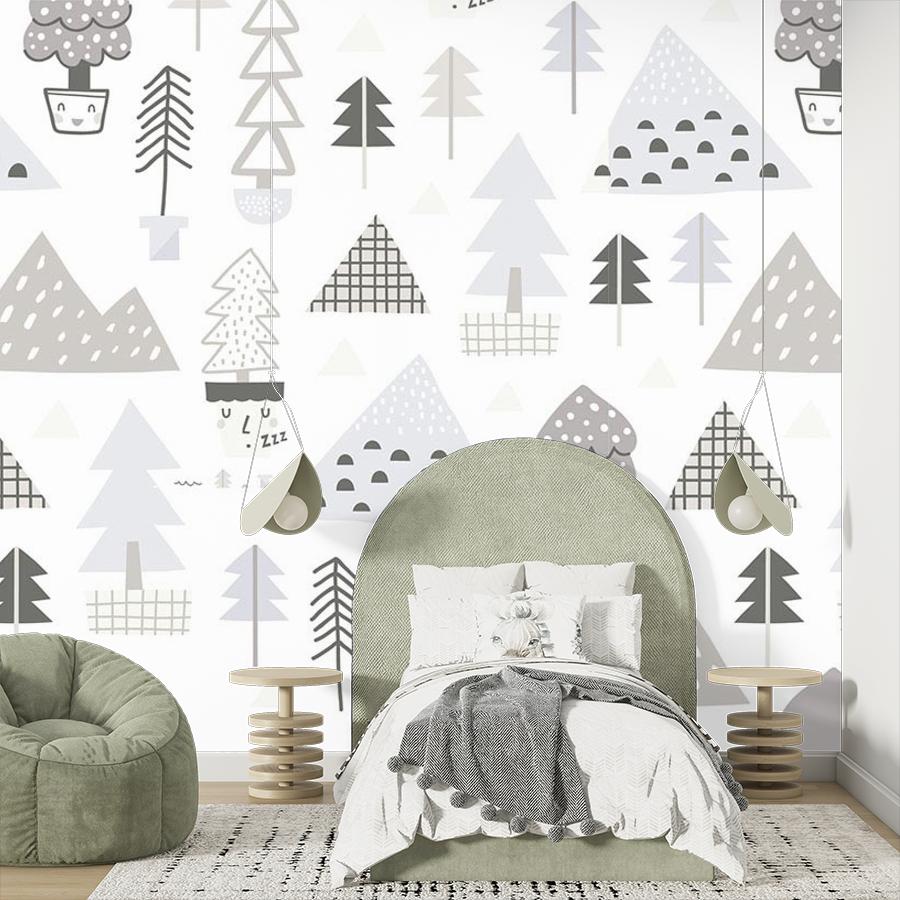 Фотообои и фотообои горы серые и елочки 12-706