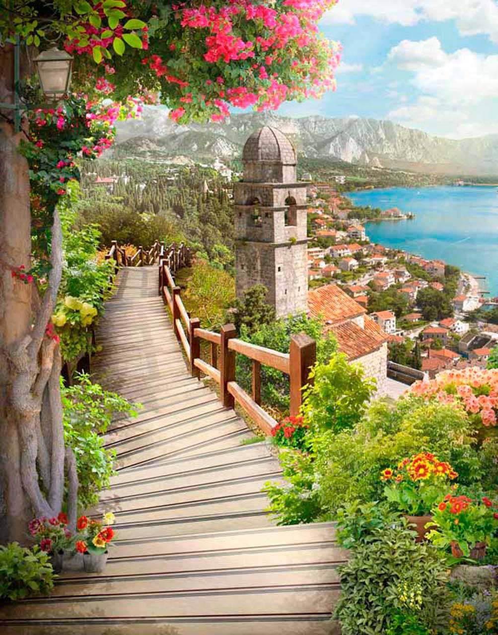 фотообои лестница уходящая в город 11-110