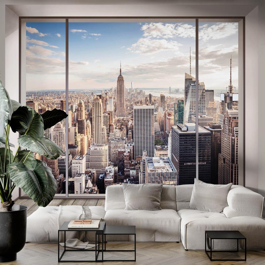 фотообои окно с видом на мегаполис 19-0067