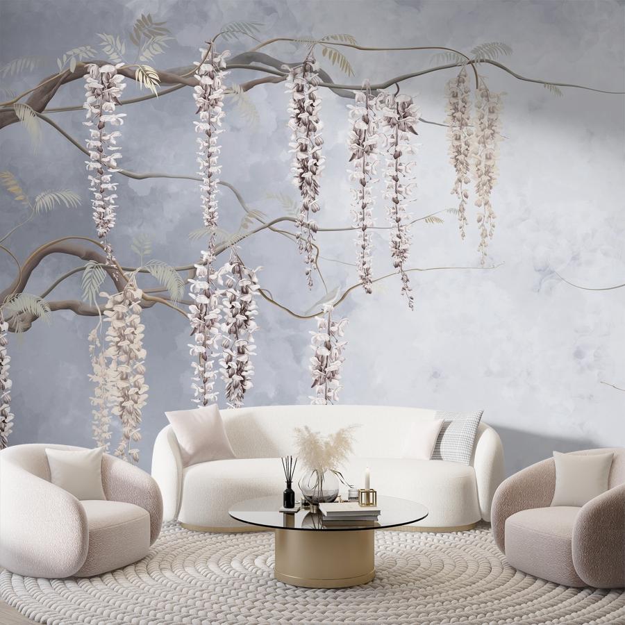 фотообои глициния на сером фоне 13-1121