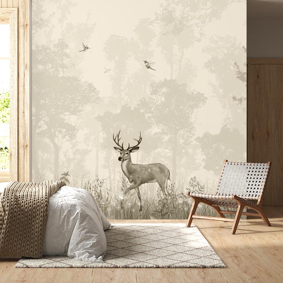 фотообои олененок в туманном лесу 14-281 фотообои олененок в туманном лесу 14-281