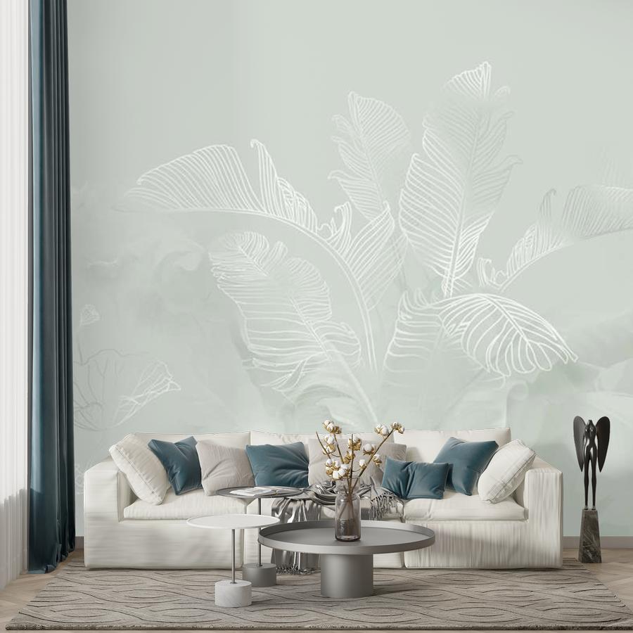 фотообои листья в оливковом тумане