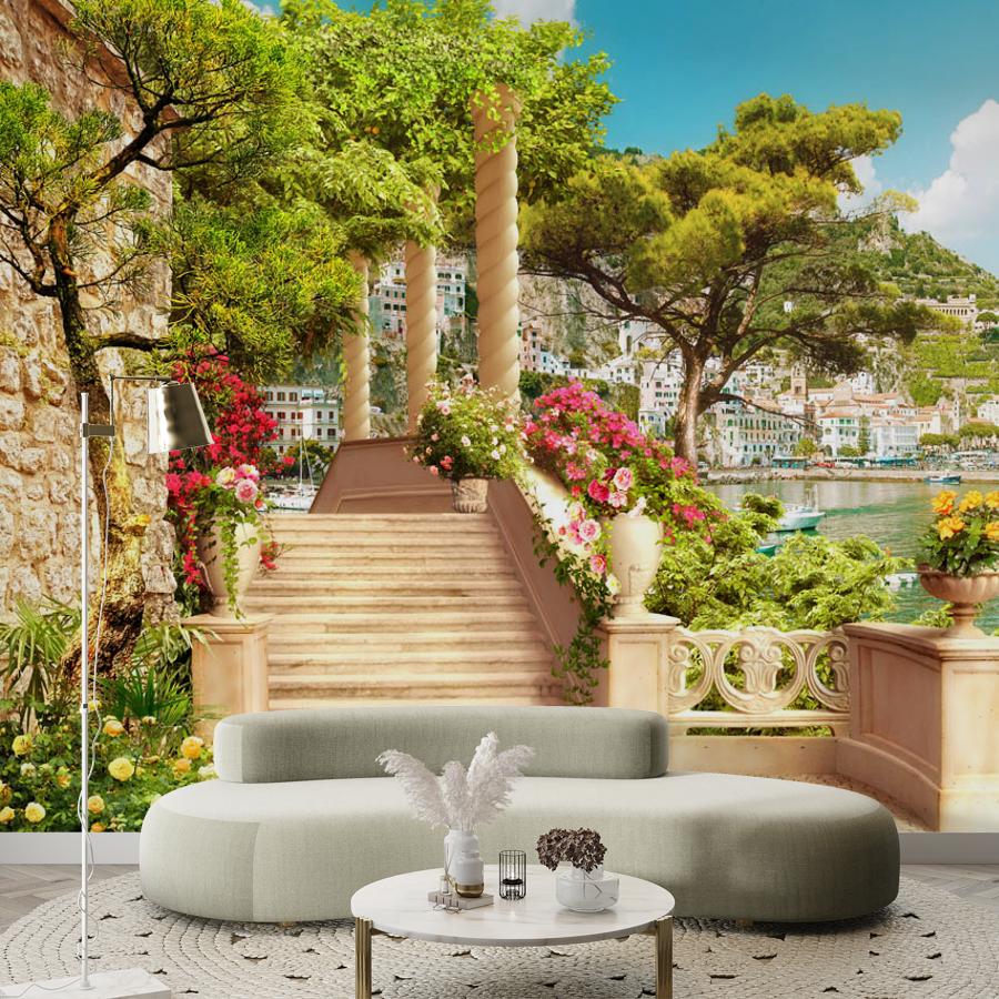 фотообои колонны с лестница возле набережной 19-0194