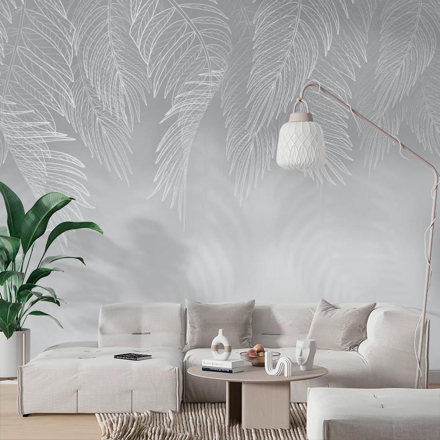 фотообои в гостиную листья тонкие линии 13-655