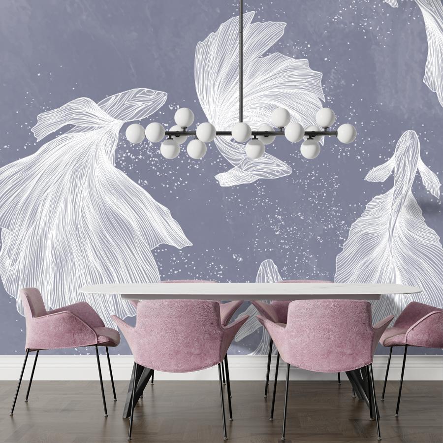 фотообои рыбки белые на синем 14-1280