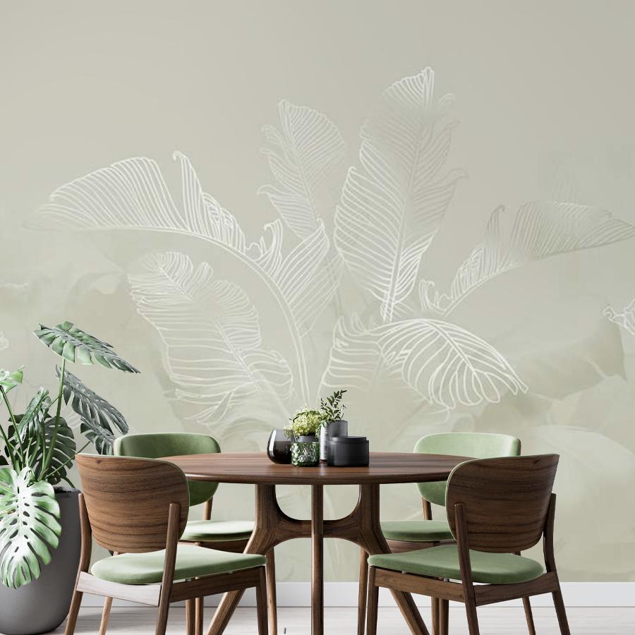 фотообои листья в бежевом тумане