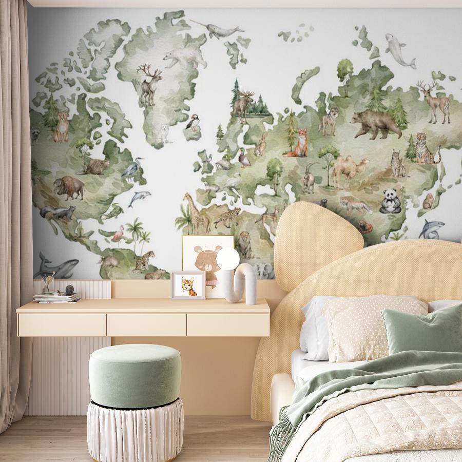 фотообои животные на карте мира 14-593