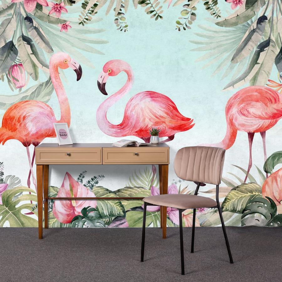 фотообои фламинго в зеленых тропиках 12-1865