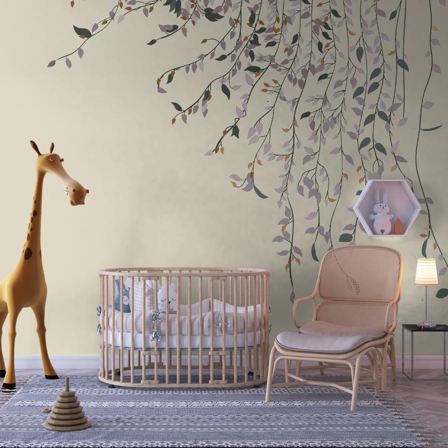 фотообои ветви с листьями на бежевом фоне 14-1091