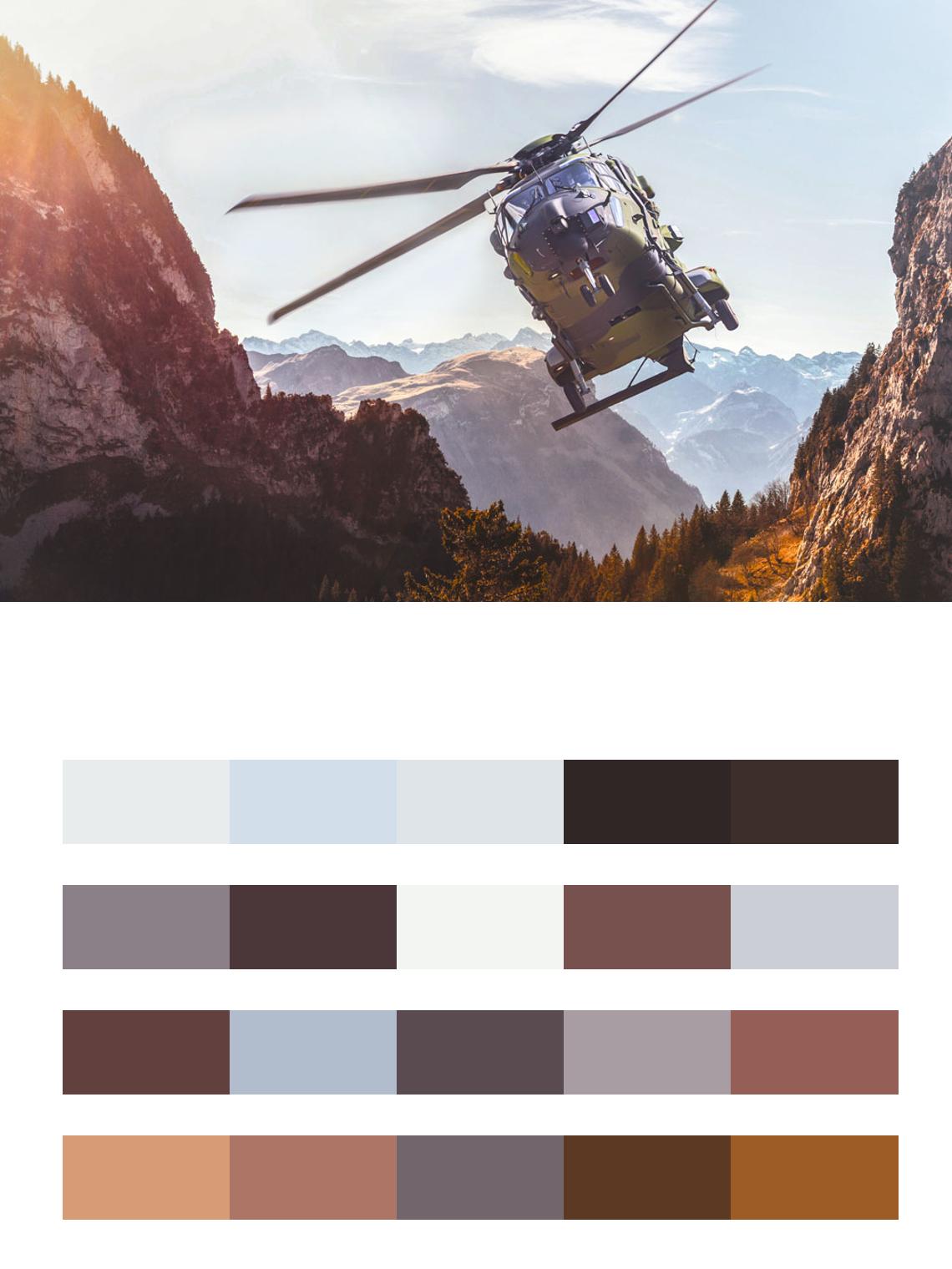 Вертолет в горах цвета