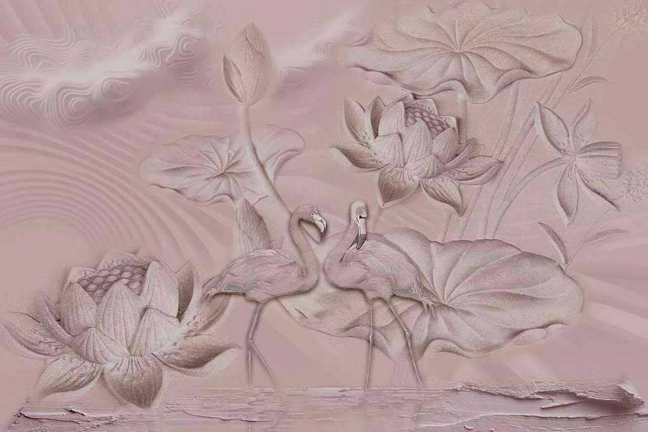 Фотообои 3д фламинго и лилии