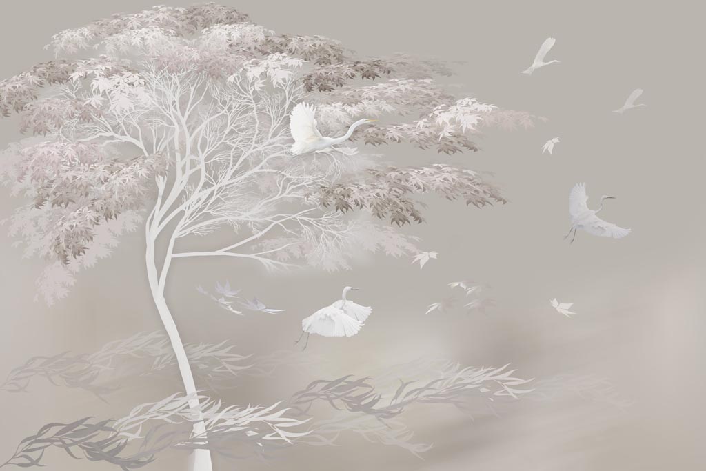 фотообои дерево и журавли 13-754