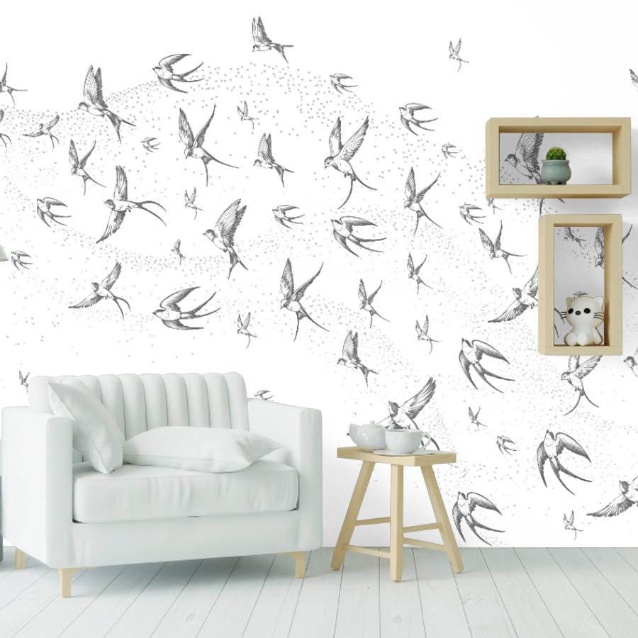 фотообои серые птицы в спальню 14-1193